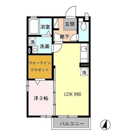 モナリエ幾久富(1LDK/2階)の間取り写真