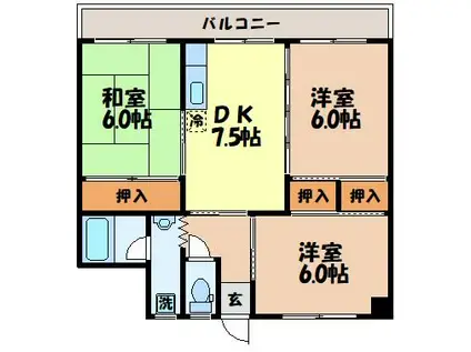 レジデンスみなみ(3DK/5階)の間取り写真