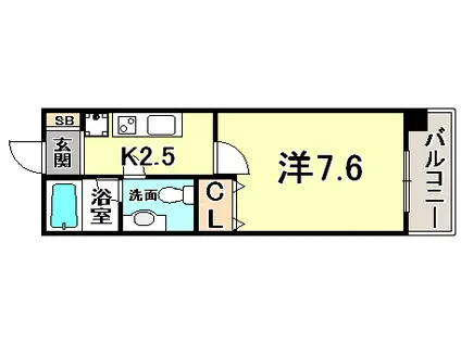 インベスト神戸エアフロント(1K/6階)の間取り写真