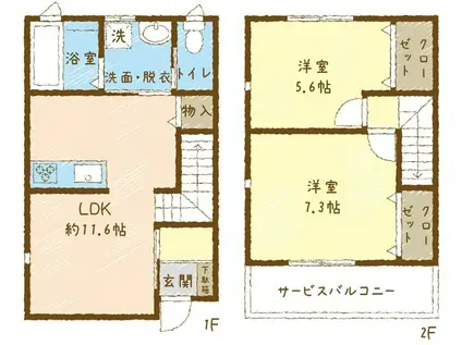 ココハイムII(2LDK/2階)の間取り写真