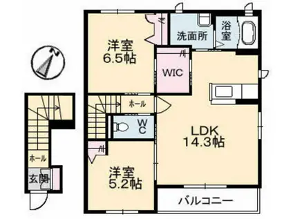 TSハウスB棟(2LDK/2階)の間取り写真