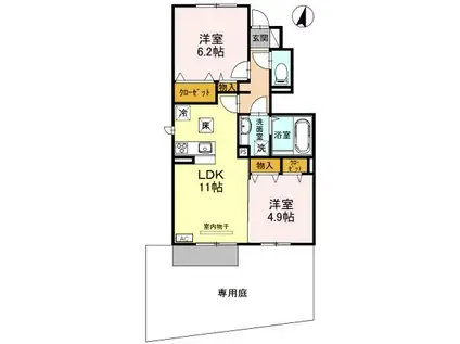 ラ・ヴィくわま A棟(2LDK/1階)の間取り写真