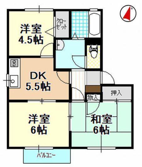 プラースII(3DK/2階)の間取り写真