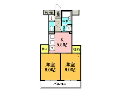ベルハウス上大岡(2DK/1階)の間取り写真