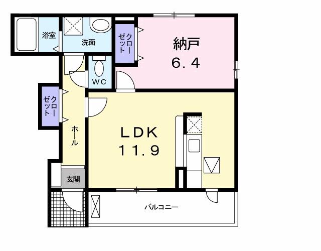プラシード・カーサ(1LDK/1階)の間取り写真