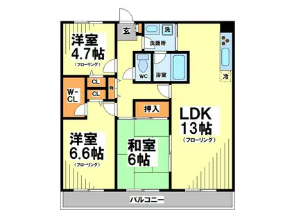 ウッディー遠藤(3LDK/3階)の間取り写真