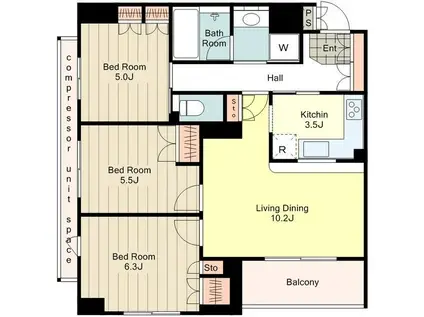 パークキューブ京王八王子II(3LDK/2階)の間取り写真