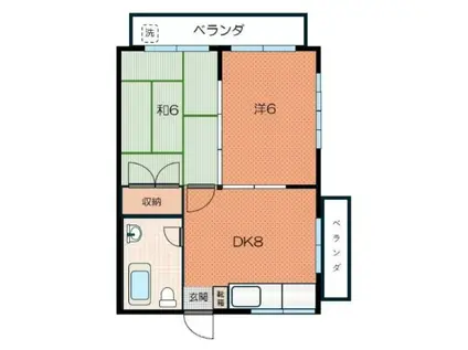 丸新アパート(2LDK/2階)の間取り写真