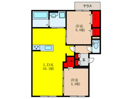 NORD LIVRE(2LDK/1階)の間取り写真