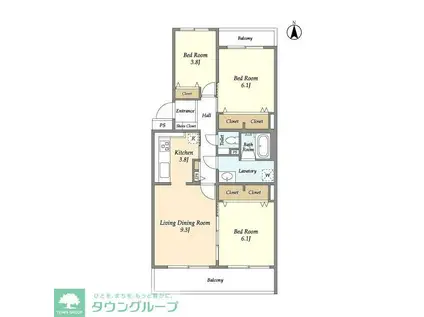 テレパレス柏てるて 北街区 1号棟(3LDK/3階)の間取り写真