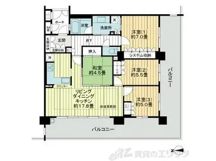 クラルテ高槻北園町(4LDK/5階)の間取り写真