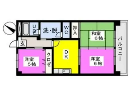 ハイラークやひろ(3DK/2階)の間取り写真