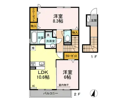 アイリスB(2LDK/2階)の間取り写真