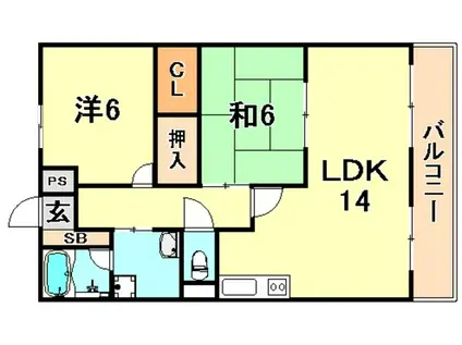 サンライズ明和(2LDK/5階)の間取り写真