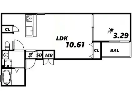 コティ七松町(1LDK/3階)の間取り写真