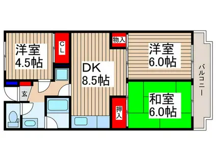 ベルメゾン稲荷町(3DK/3階)の間取り写真