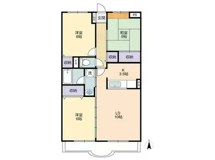 大西マンション(3LDK/1階)の間取り写真