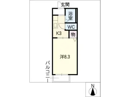 CASA中村(1K/2階)の間取り写真