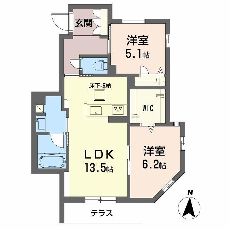 シャーメゾン エムエイチ 曽根東(2LDK/1階)の間取り写真