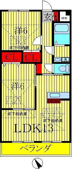 グロワール・エーリ弐番館(2LDK/3階)の間取り写真