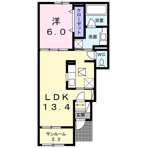 ヴィオーラ御園(1LDK/1階)の間取り写真