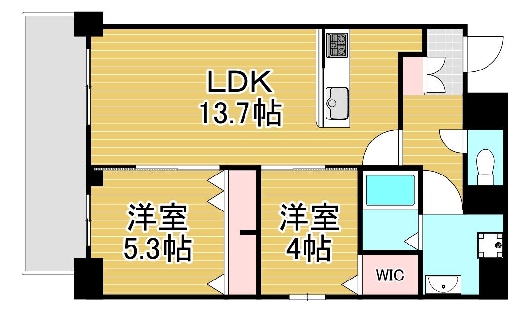 ミースカセタ(2LDK/7階)の間取り写真