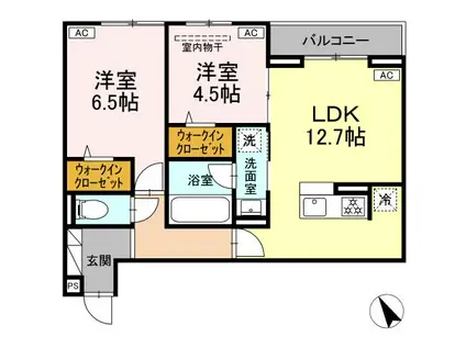 ディー パイナ 市場下町(2LDK/3階)の間取り写真