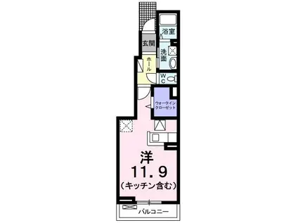 シルエラD棟(ワンルーム/1階)の間取り写真