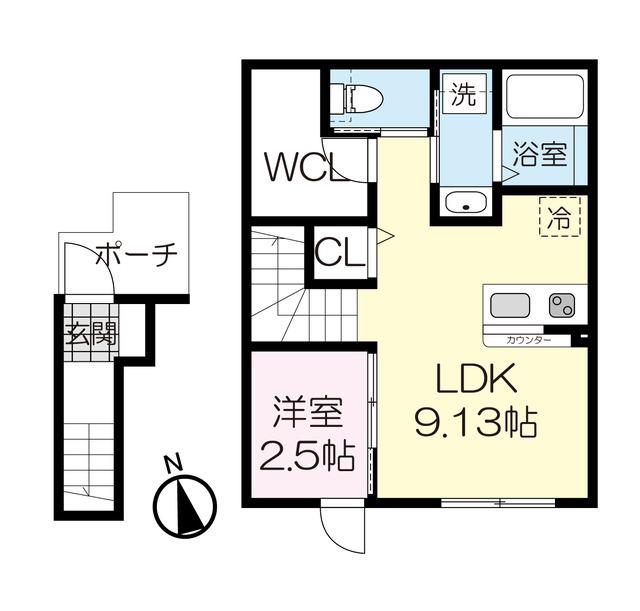 カーサグラシア中江(1LDK/2階)の間取り写真