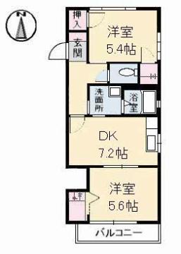 ミレニアムハイム2号館(2DK/2階)の間取り写真