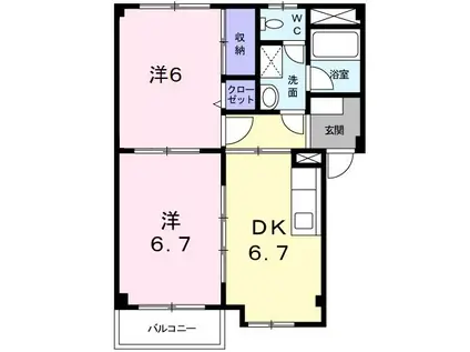 シャン・ド・フルール(2DK/2階)の間取り写真