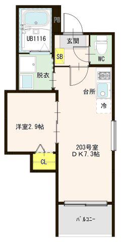 MODERN CHARME SOLAR(1DK/2階)の間取り写真
