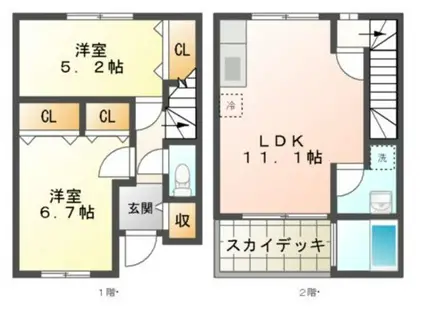 フロンティア21(2LDK/2階)の間取り写真