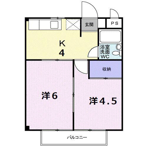 Aカントリーハイツ(2K/2階)の間取り写真