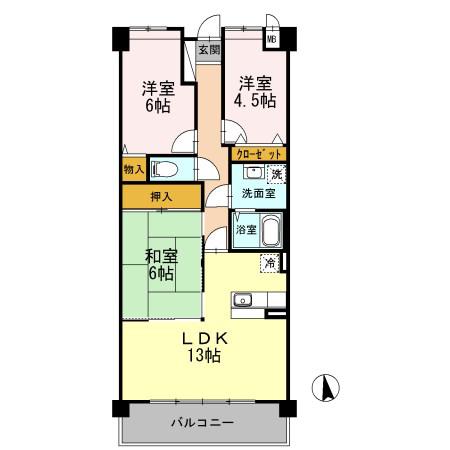 プラザハイツ二ツ屋 A棟(3LDK/3階)の間取り写真