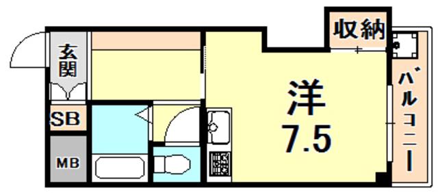 ハイネス門戸(ワンルーム/2階)の間取り写真