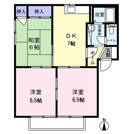 アンリシールA棟(3DK/1階)の間取り写真