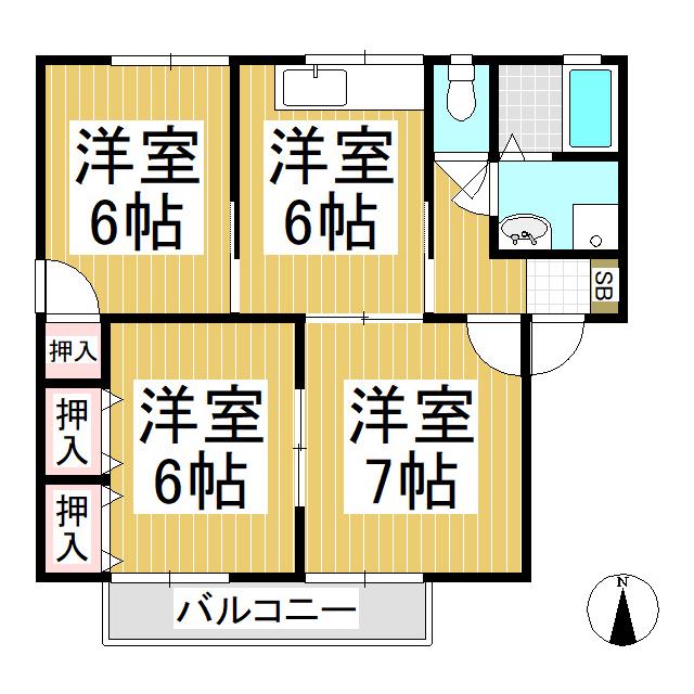 ファミール栗が丘 B棟(3DK/1階)の間取り写真