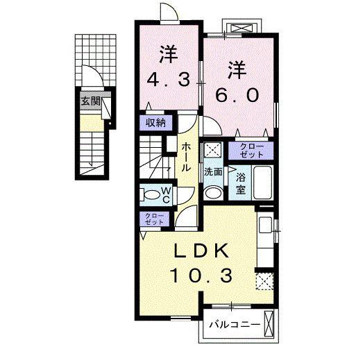 シャイニー(2LDK/2階)の間取り写真
