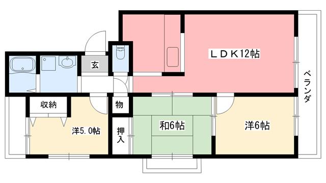 サンハイツ若草西(3LDK/2階)の間取り写真