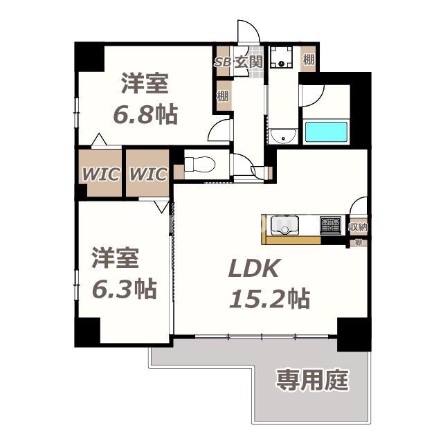 ガーデンコート烏ヶ辻(2LDK/1階)の間取り写真