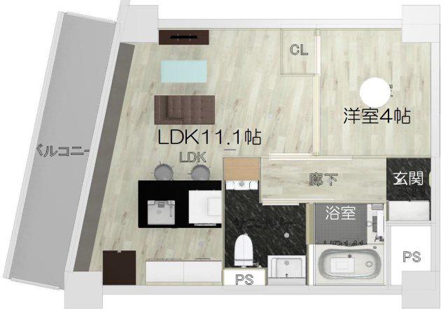 フクダ不動産八木駅前マンション(1LDK/6階)の間取り写真