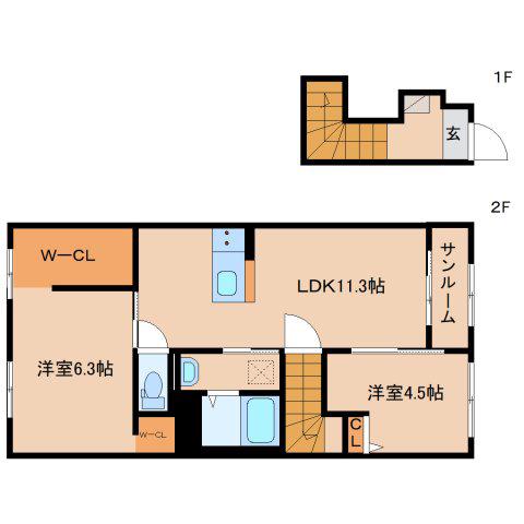 清水区船原マンション(2LDK/2階)の間取り写真
