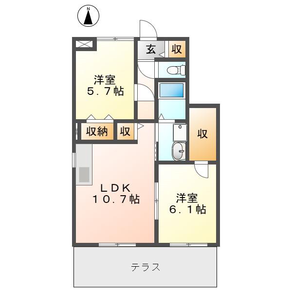 ユーズステージ(2LDK/1階)の間取り写真