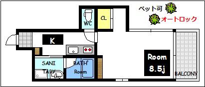 A・REST中町(1K/3階)の間取り写真