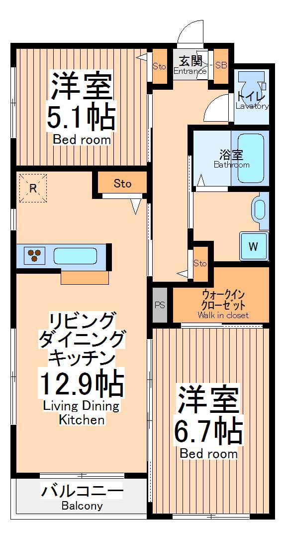 カーサ・フィオレット(2LDK/3階)の間取り写真
