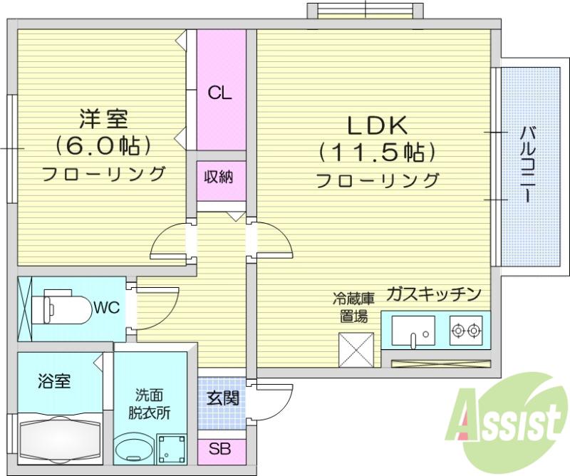ロイヤルビレッジ B(1LDK/1階)の間取り写真