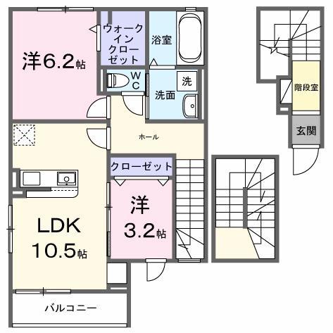 ラ・ポーズ葛原(2LDK/3階)の間取り写真