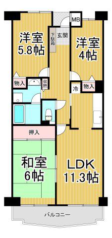 ヴェルドール武庫之荘北(3LDK/4階)の間取り写真