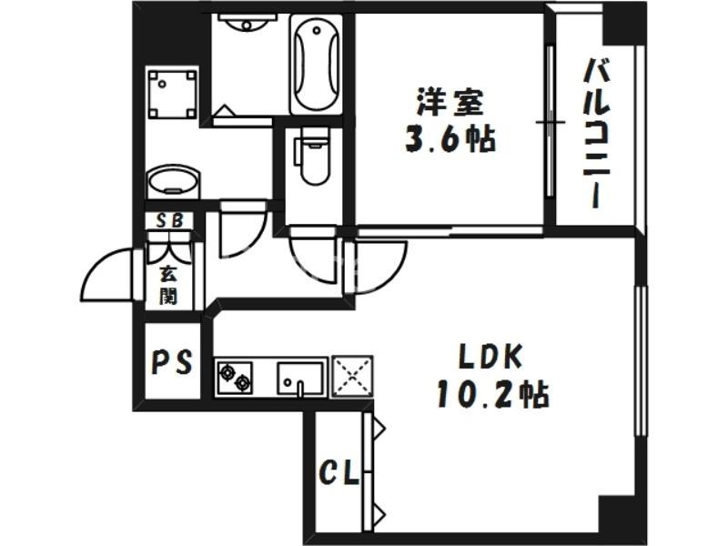 リップル南森町Ⅰ(1LDK/2階)の間取り写真